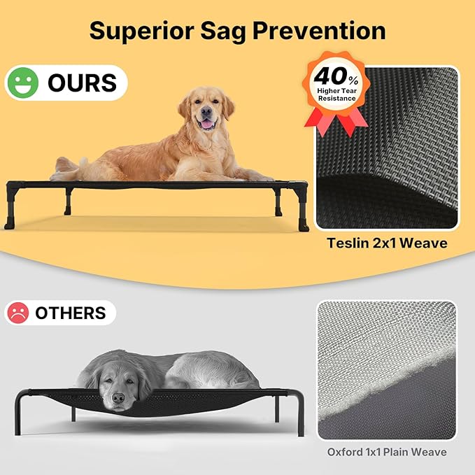 Veehoo Outdoor Elevated Dog Bed for Medium Dogs, Cooling Raised Dog Cots Beds Training Platform Off Ground Hammock with Breathable Mesh, No-Slip Feet, 32"x25", Beige Coffee