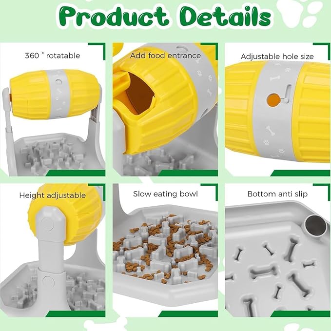 Cognitive Enrichment Rolling Dog Feeder Toy Customizable Food Opening Nonslip Base Interactive Treat Dispenser Puzzle Activity Interactive Puppy Feeder