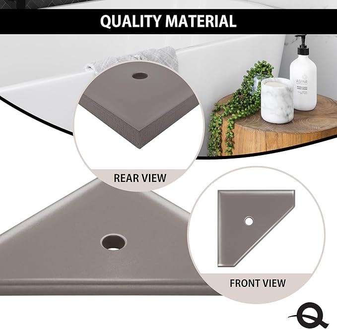 Questech 8" Corner Shower Shelf, Retrofit Shower Organizer for Tile Walls, Corner Caddy Soap Dish Bathroom Storage, Geo Flatback, Brushed Nickel Finish