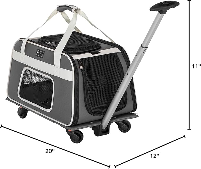 PETSFIT Airline Approved Cat Carrier with Wheels Designed for Small Dogs/Cats with Adjustable Safety Rope & Removable Wheels