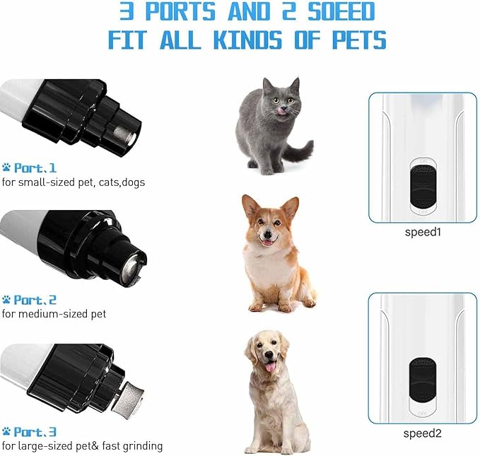 Electric Dog Nail Grinder & Trimmer - Rechargeable, Quiet, Low Vibration Pet Grooming Tool for Small & Large Dogs - Safe Paws Clipper with LED Light for Professional Home Grooming