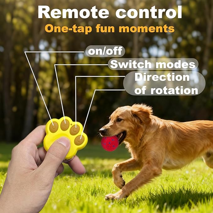 Remotely Controlled Smart Dog Ball: Automatic Bouncing, Vibration and Jumping Action Interactive Toy, Durable Duraspin for Aggressive Chewers, Rechargeable, for Indoor & Outdoor Use Red