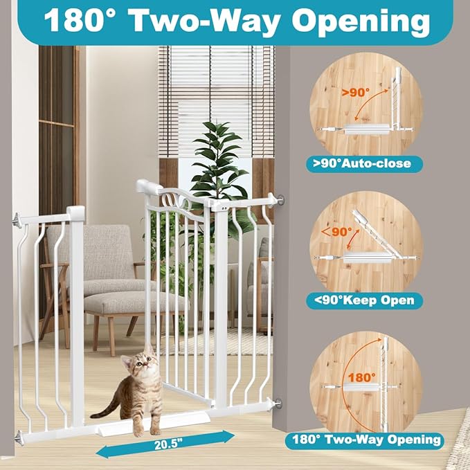 Extra Wide Dog Gate for Doorways 62.6-72 in, Walk Through Long Baby Gates for Large Openings, No Drill Child Safety Gate for Pets Kids Toddler, Doggy Barrier Indoor Metal, 30" Tall White