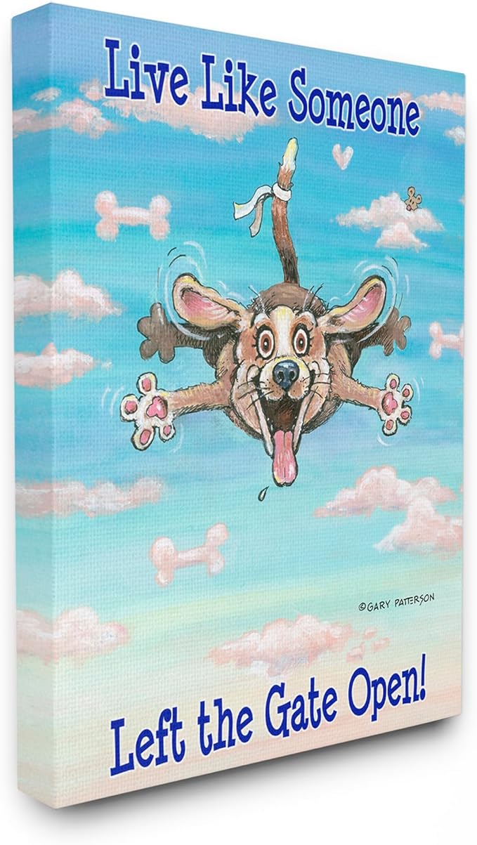 Stupell Industries 'Gate Open Funny Cartoon Pet Dog Design', Canvas Art, 24 x 30 Inches, Easy to Hang and Sturdy, Made in USA, by Gary Patterson