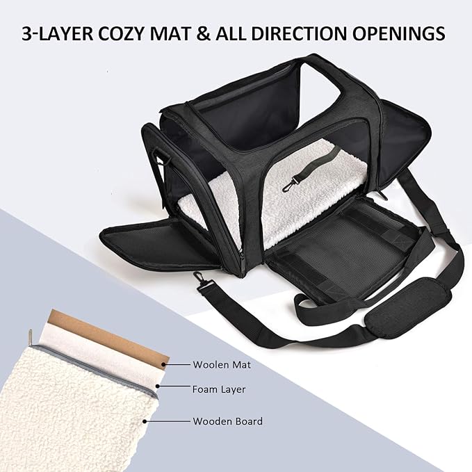Henkelion Cat Carriers Dog Carrier Pet Carrier for Small/Medium Cats Dogs Puppies (Up to 15lbs), TSA Airline Approved Small Dog Carrier Soft Sided, Collapsible Waterproof Travel Puppy Carrier -Black