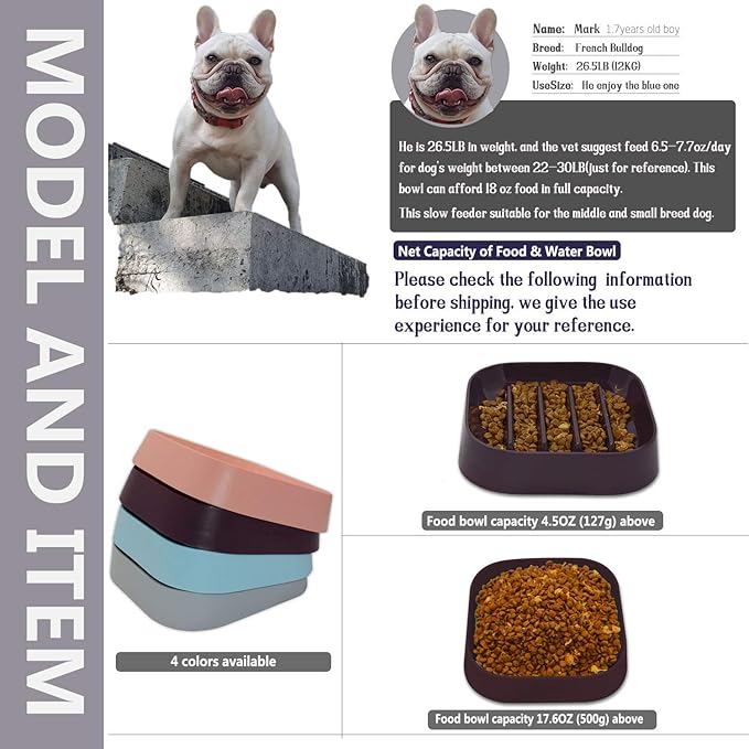 Healthy Slow Feeding Dog Bowl for French Bulldog -Slow Feeder Dog Bowl No Chocking Dog Cat Food Bowl with Striped Shape Pattern (Coffee)