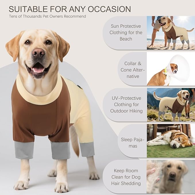 ROZKITCH UV Protection Dog Shirt, Lightweight, Breathable, Stretchy Tank Top for Dogs Perfect for Summer Sun Protection & Outdoor Activities Dog Sun Protection Cool Clothes YellowBrwon M