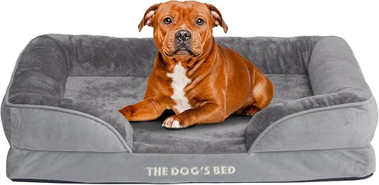 The Dog’s Bed, Orthopedic Standard Foam Waterproof Dog Bed with Standard Support, Large Silver Grey Plush, Waterproof, Supportive Dog Bed with Replaceable Covers