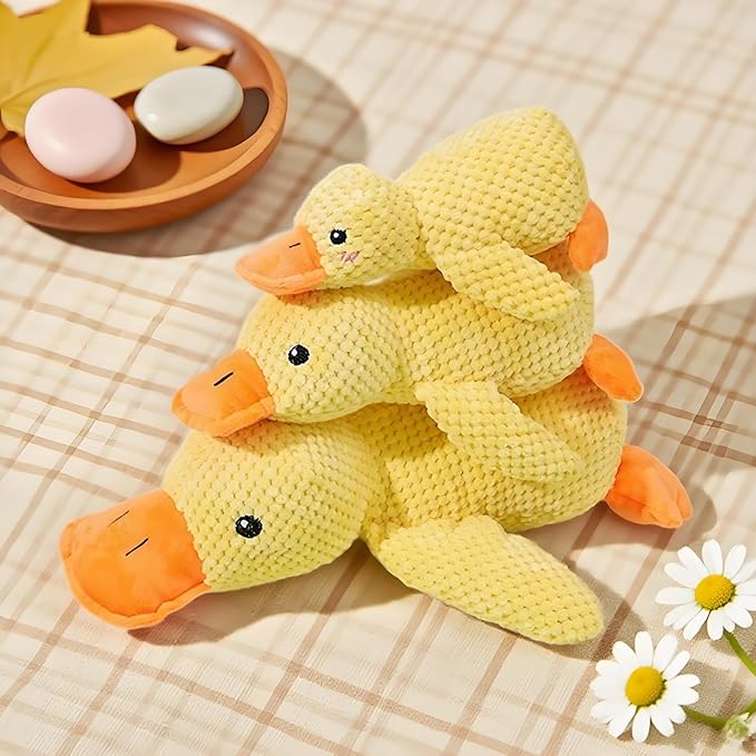 Quacking Duck Dog Toy - Interactive Plush Chew Toy with Realistic Squeaky Sounds for Anxiety Relief - Fun Play Toy for Cats & Dogs, Pet Use Only (Yellow, Medium)