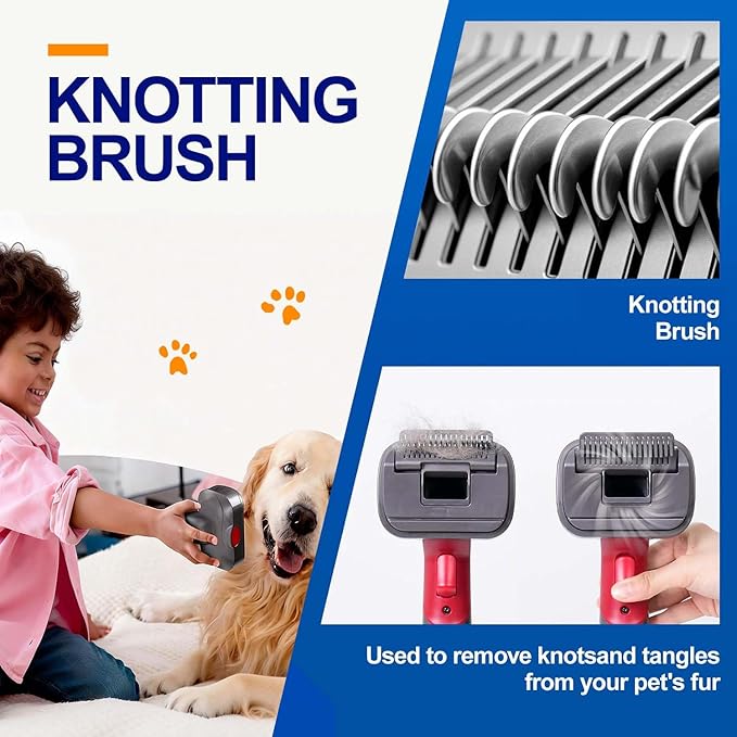 2-in-1 Pet Grooming Kit – Compatible with Dyson V7 V8 V10 V11 V15, Dog Hair Vacuum Attachment, Self-Cleaning Brush Removes Hair, Dander & Undercoat, Extended Hose & Trigger Lock