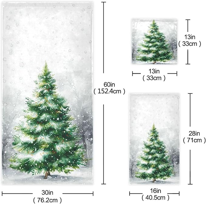 Pfrewn Christmas Winter Towels Set of 3 Rustic Christmas Tree with Snowflakes Bathroom Towel Soft Absorbent Bath Hand Towels Washcloth Guest Towel Sets Xmas Holiday Decor