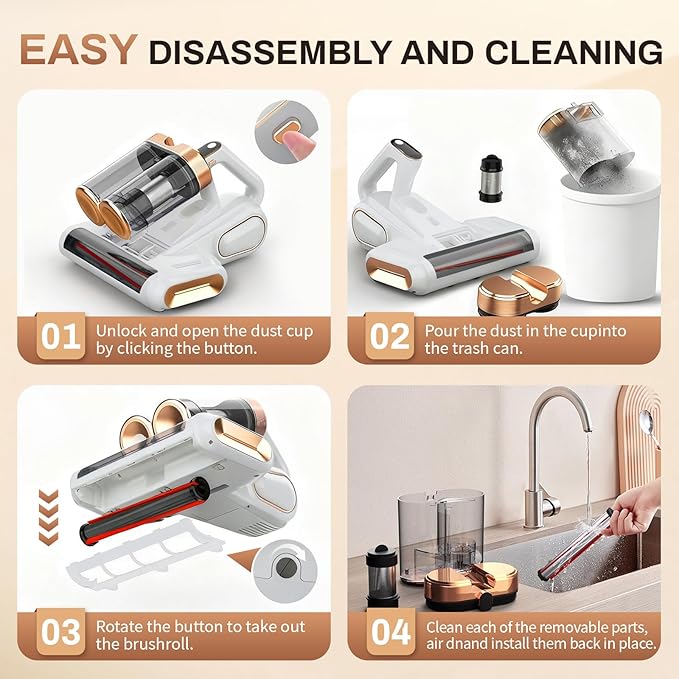 Cordless Mattress Vacuum Cleaner, 16Kpa Bed Vacuum with 253.7nm UV-C Light & Ultrasonic Tech, HEPA Filter, Portable Handheld Vacuum for Bed Sofa Couch Crib & Pet Hair (White)