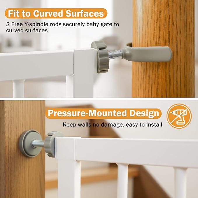 Mumeasy Baby Gate for Stairs - 29.6-46" Auto Close Dog Gate for Doorways, Extra Wide Child Gate Indoor, Walking Through Safety Gate for Kid, Pet Gates No Drilling White, Mom's Choice Awards Winner