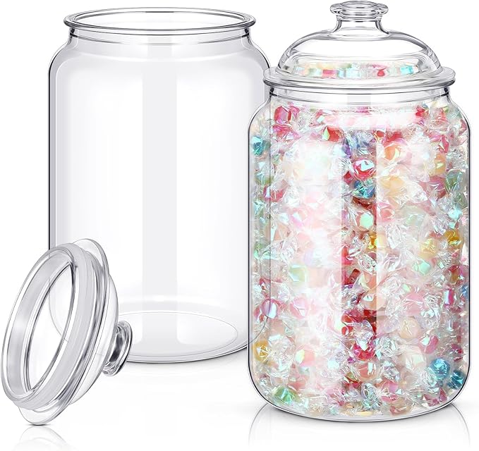 Nuogo 2 Pcs 1 Gallon 128 oz Candy & Cookie Jar Plastic Jars with Lids Decorative Apothecary and Candy Buffet Container Clear Airtight Food Storage Canister (Classic Style)