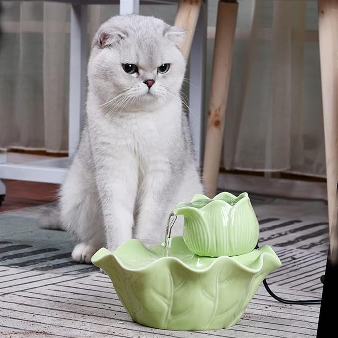 Automatic Ceramic Cat Water Fountain, Dual Filtration, Super Silent Pet Drinker for Cats & Dogs, Waterer Bowl