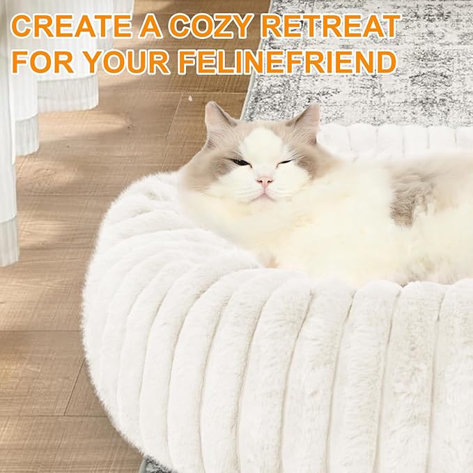 Washable Small Cat Dog Bed,Calming Anti Anxiety Round Donut Dog Bed,Fluffy Puppy Dog Beds for Medium Small Dogs,Cute Kitten Cat Beds for Indoor Cats,Comfort Pet Bed for Medium Size Dogs(White,M)