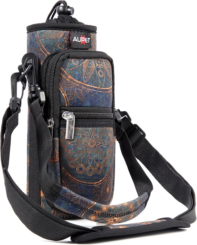 AUPET Water Bottle Sling Bag Sleeve Holder Carrier 25/32/40/64 oz,Insulated Crossbody Water Bottle Case Cover with Strap and Pockets for Men/Women Walking Hiking