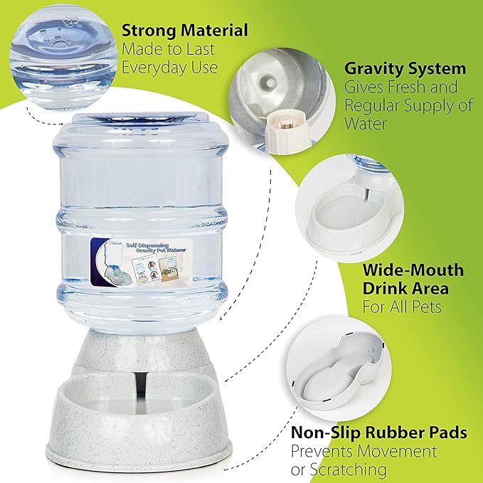 ZONETECH Pet Feeder Dispenser 2 Pack- Premium Quality Durable Self-Dispensing Gravity 1 Gallon Pet Food Bowl- Automatic Self Feeding for Cats and Dogs