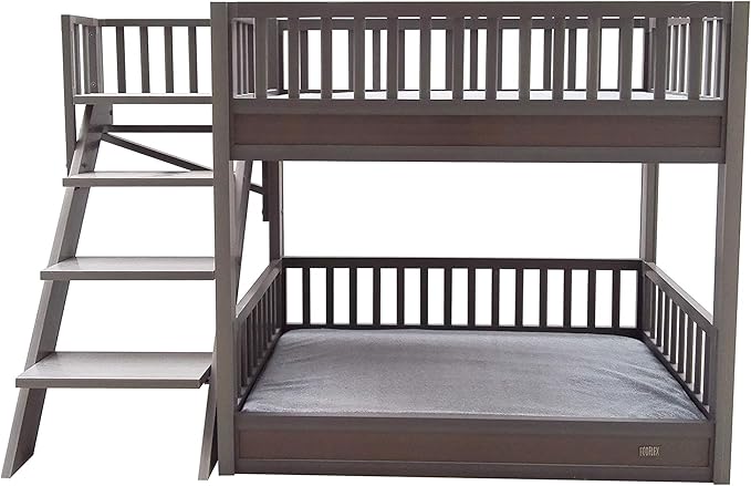 New Age Pet ECOFLEX Aspen Dog Bunk Bed in Grey, Memory Foam Cushions, Wide Stairs, Non Toxic, Easy Assembly
