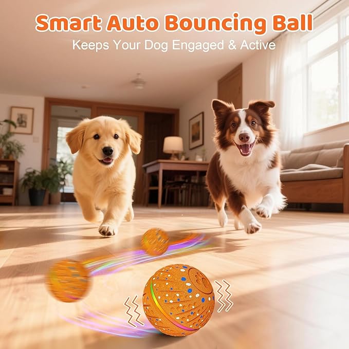 Interactive Dog Toys Dog Ball - Smart Moving Bouncing Dogs Ball with RGB Lights, E-TPU Material, 3 Play Modes Automatic Rolling Balls Toy for Small Medium Dogs Keep Them Busy(Orange)