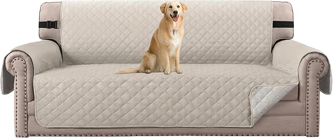 H.VERSAILTEX Reversible Sofa Cover Couch Cover for 3 Cushion Couch Water Resistant Sofa Cover for Living Room Quilted Furniture Washable Couchs Protector(Oversized Sofa, Pale Oak)