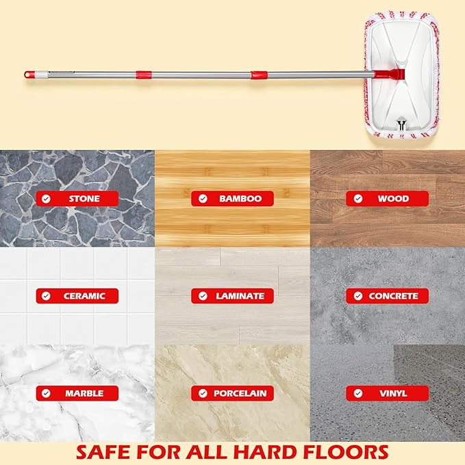 Microfiber Dust Mop for Floor Cleaning with 5 Reusable 16*9 inch Mop Pads, Wet and Dry Mop, Captures Pet Hair and Dust, Suitable for Vinyl, Wood, Tile, Laminate Flooring