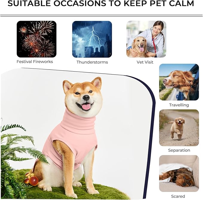 Dog Anxiety Calming Vest Adjustable Turtleneck Thunder Shirt Jacket for Fireworks, Separation, Vet Visits, Pet Hoodie for Large Medium Dogs