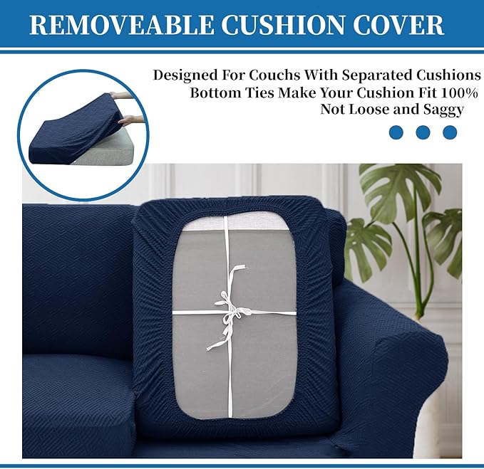 XINEAGE 2025 New 4 Pieces Extra Large Couch Covers for 3 Cushion Sofa Super Stretch Sofa Cover for 3 Large Seat Cushion Universal Slip Cover for Living Room (Navy Blue), 91"-110"(3 Cushions)