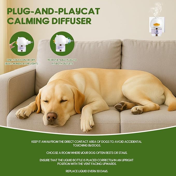 80S Dog Calming Diffuser, 4-in-1Dog Pheromones Calming Diffuser - for Stress, Destructive Behavior, Pee Accidents, Separation Anxiety, Barking, Aggression & Chewing - Help Train Dogs to Pee
