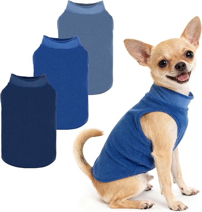 PUPTECK 3 Pack Fleece Dog Sweaters Winter Coat for Small Dogs, Pullover Jacket Pet Cat Fall Clothes Puppy Sweatshirt Soft Warm Vest for XS S Medium Dogs, Navy&Blue&Light Blue, S