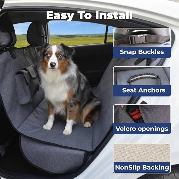 Dog Seat Cover for Car Back Seat, Machine Washable, Dog Hammock Scratch-Proof, Waterproof, Non-Slip, Durable Portable Car Back Seat Cover for Cars, Trucks, SUVs, Gray (Free 1 Remover)