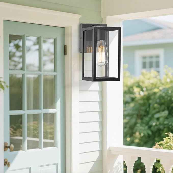 Bestshared Exterior Wall Lantern, Outdoor Wall Sconce, Patio Lighting Fixture for Porch, Home, Barn, Storefront (Black, 2 Pack)