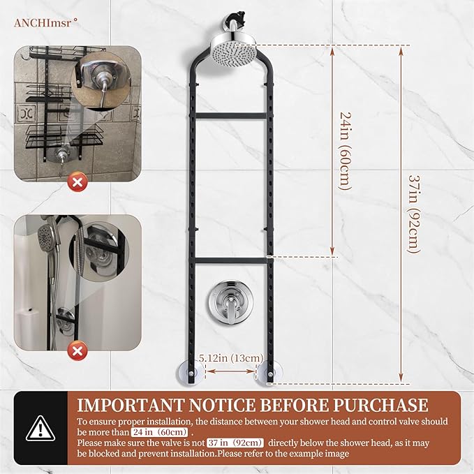 Adjustable Hanging Shower Caddy for Handheld Showerhead, 4-Tier Rustproof Shower Rack Baskets, Anti-Swing Hanging Shower Organizer for Bathroom Storage with 2 S-Hooks, Large Capacity, Black