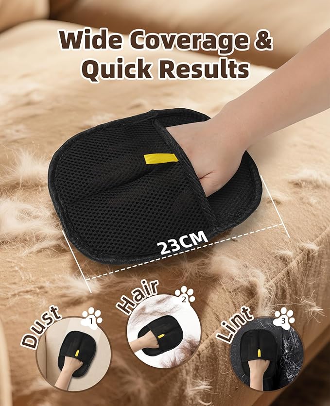 Pet Hair Removal Gloves, Upgraded Pet Hair Grooming Brush for Cats & Dogs, Reusable Electrostatic Pet Hair Remover Tool for Animal Fur, Furniture, Clothing, Carpets, Curtains (Black-3pcs)