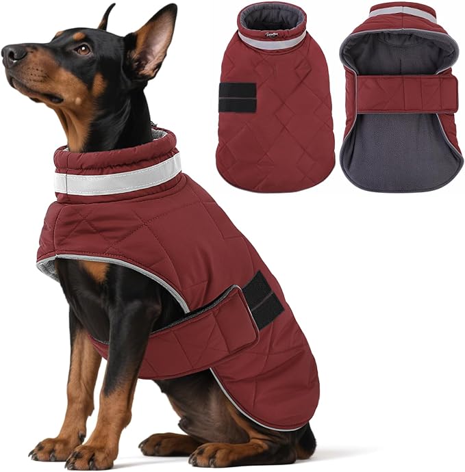 Dog Winter Coat Warm Padded Puppy Jacket Windproof Water Resistant Clothes for Small Medium Large Pets Christmas Sweater Outfit Vest(Red, XL)