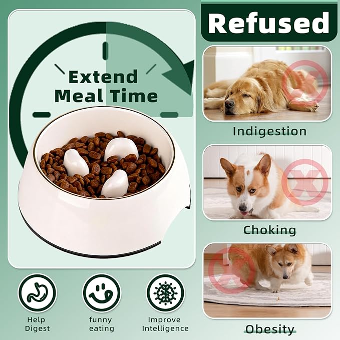 Dog Bowls Set, Double Food & Water Bowls for Dogs, Slow Feeder Dog Bowl Non-Slip Pet Bowls Suitable for Small and Medium Breed Dogs