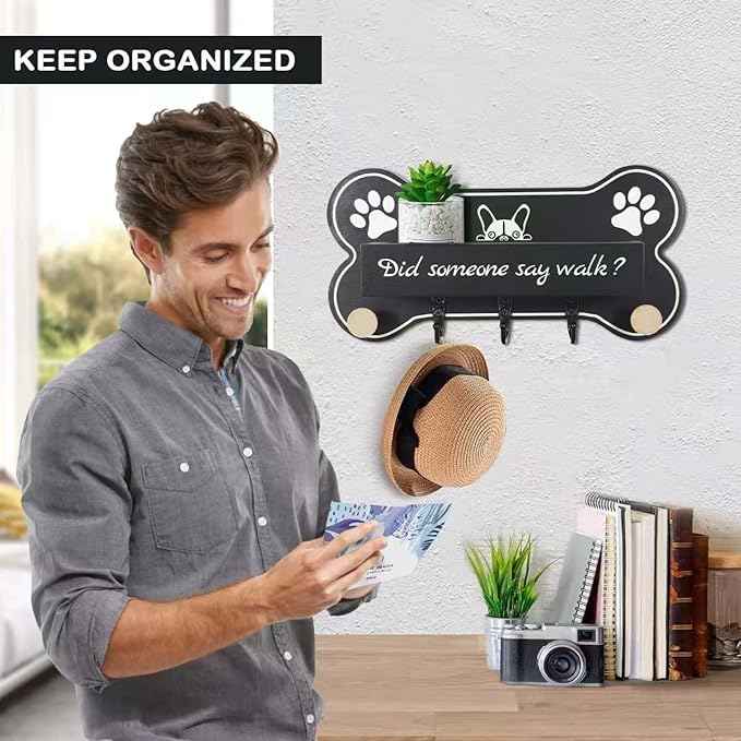 ProotorBone Shape Dog Leash Holder for wall Mount and Storage Organizer, 11.8'' x 5.9'' x 3.7 - Coat Rack with 5 Hooks Cute House Warming Gift for Dog Lovers,Door and Bedroom Decor.