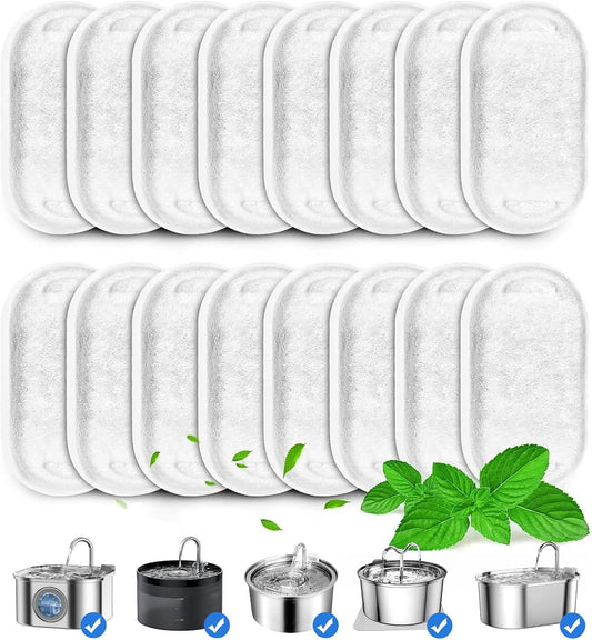 Cat & Dog Water Fountain Replacement Filters — 16 Pack | Activated Carbon, Stainless Steel Compatible