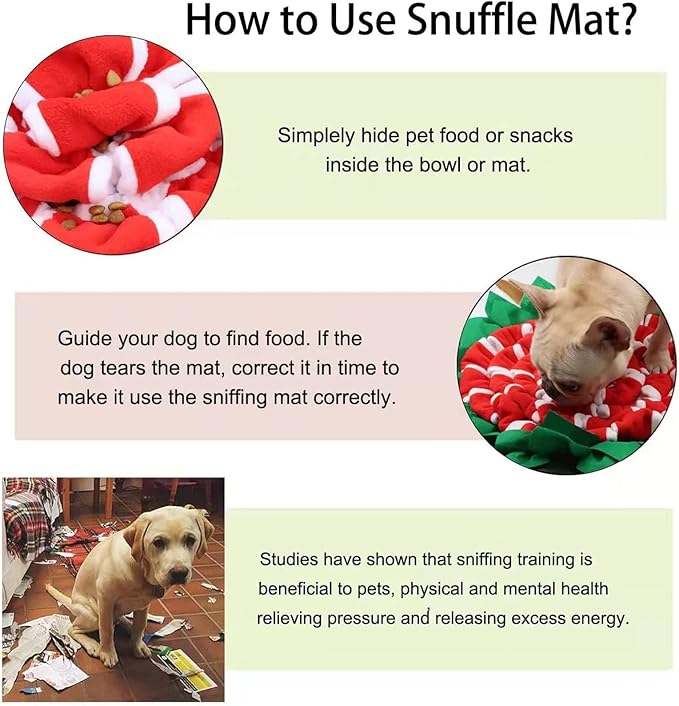 Puzzle Dog Snuffle Mat, Interactive Feed Game for Boredom, Pet Snuffle Feeding Mat,Encourages Natural Foraging Skills for Pets for Smell Training and Slow Eating,Machine Washable