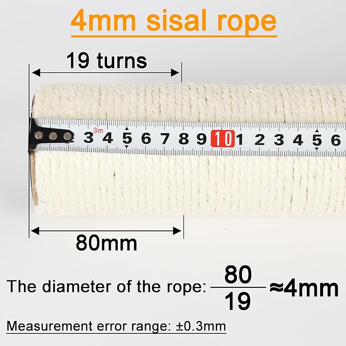 4 Pcs 2.9in 7.4cm Diameter Cat Tree Replacement Post Scratching Sisal Pole (M10, 17.7in/45cm)