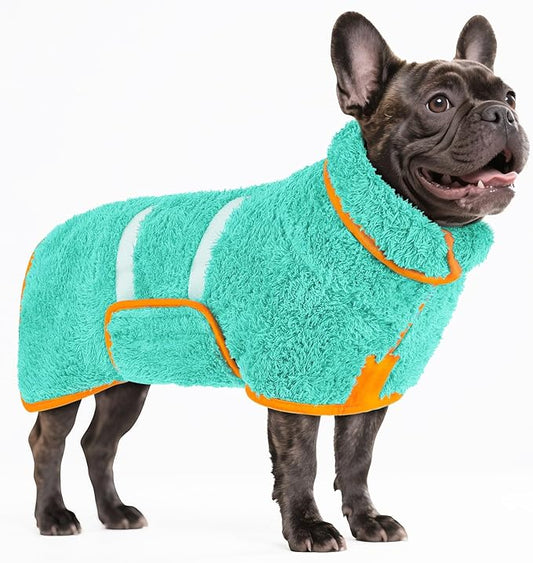 Bienbee Dog Bathrobe, Quick Drying Super Absorbent Dog Robes for After Bath, Warm Keeping Dogs Towel, Dogs Bath Supplies, Lake Green M