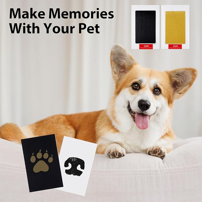 4 Packs Inkless Hand and Footprint Kit Mess Free Paw Print Kit for Dogs & Cats Clean Touch Ink Pad for Pet Nose & Paw Dog Mom New Mom Gifts(Gold & Black)
