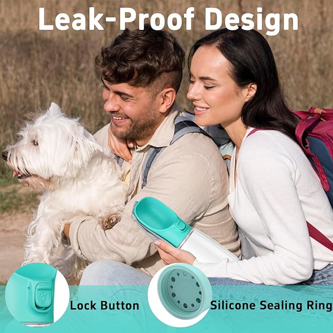 Portable Dog Water Bottle with Bowl, Leak Proof, Convenient for Walking, Hiking and Camping (Blue, 12oz)