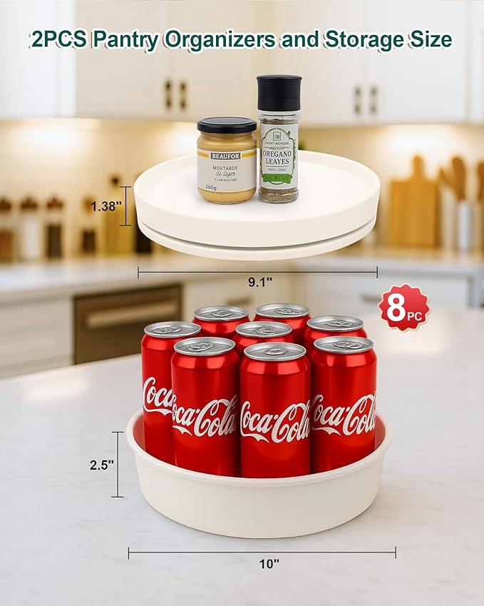 Pantry Organizers and Storage, 1 Set of 9.1 Inch Lazy Susan Organizer and 10 Inch Kitchen Organizers and Storage, Stackable Kitchen Pantry Organizers and Storage for Spice Cans Vegetable Pink