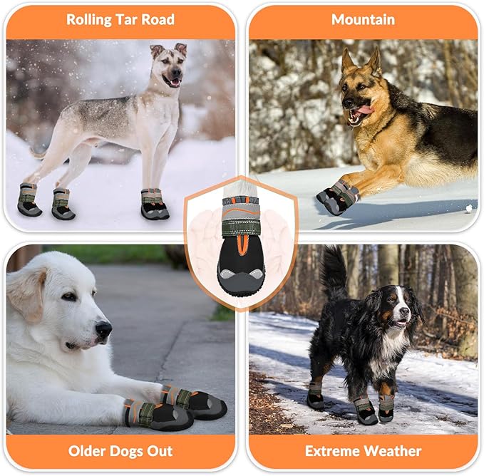 SlowTon Dog Shoes for Large Small Medium Dogs - Waterproof Dog Boots for Summer Hot Pavement, Paw Protector for Outdoor Walking Winter Snow, Anti-Slip Rubber Dog Booties for Hardwood Floor (B, 2)