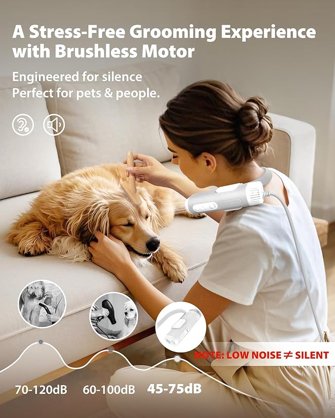 L&W BROS. Hands Free Dog Dryer – Powerful & Professional Pet Blow Dryer for Small & Medium Dogs & Cats, Adjustable Airflow, Easy Storage, Negative Ion Technology (White)