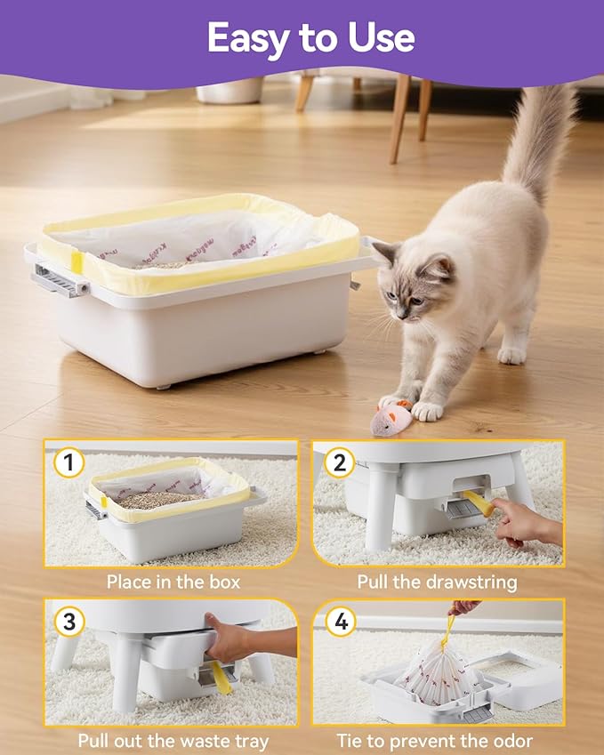 180 Count Automatic Cat Litter Box Liners Compatible with PetPivot AutoScooper 11 and Similar Open Top Self Cleaning Litter Box, Heavy Duty Cat Litter Bags Liners with Drawstring, 25.19" x 11.8"