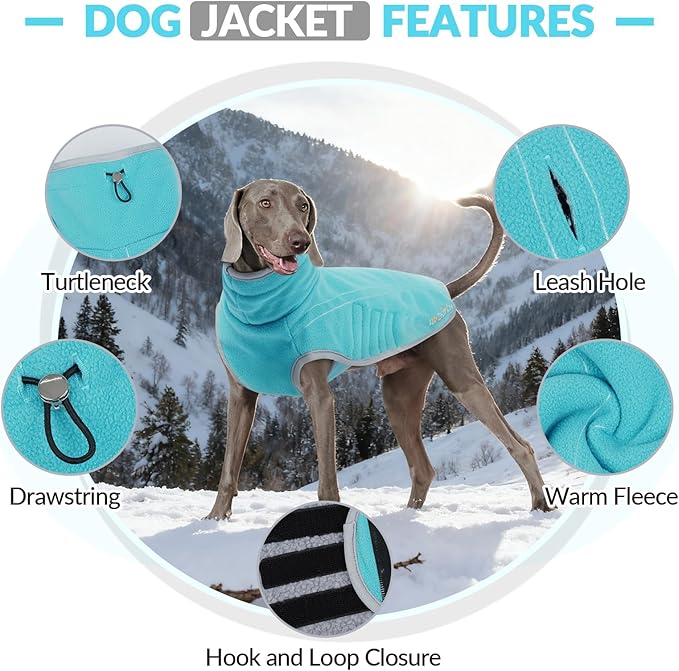 ROZKITCH Reversible Dog Coat Fleece Jacket, Adjustable Double-Sided Plush Sweatshirt Keep Pets Warm in Winter Hiking Climbing Walking Bluegreen L