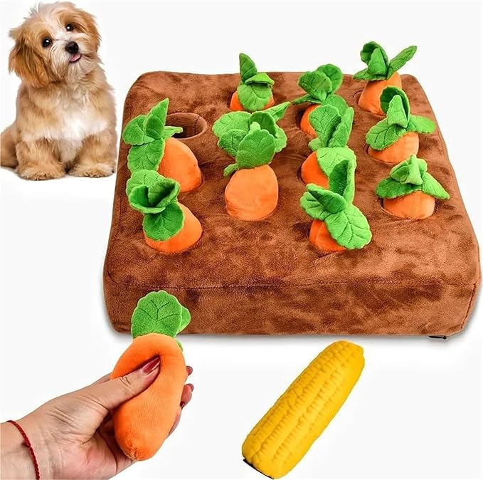 2-in-1 Carrot Plush Puzzle Dog Toy, Non-Slip Nosework Feed Game for Aggressive