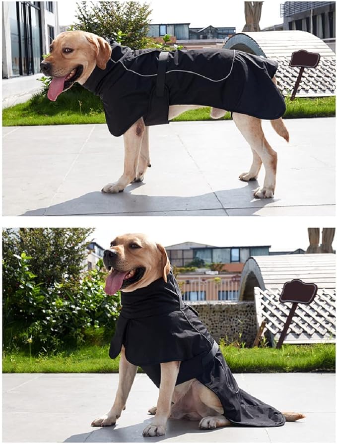 Raincoat - Waterproof Winter Jacket for Dogs, Windproof Coat With Velvet Inner and Reflective Strip, Black L